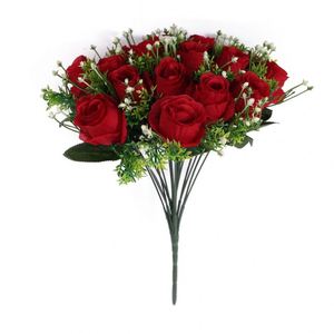 Ramo de Novia de 18 Cabezas, Flores Artificiales Románticas Blancas y Rojas para Decoración de Bodas y Eventos - Product Image 5