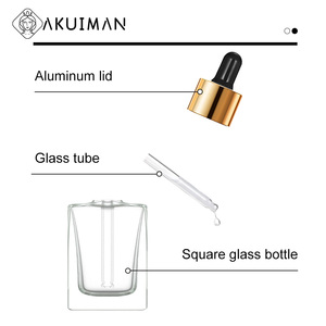 Empty <b>Glass</b> Dropper Bottles Bulk Clear Square Serum Bottle Gold Cap Essential Oil Packaging <b>Container</b> Supply - Product Image 4