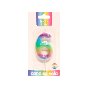 Party Love Number 6 Birthday <b>Candle</b> 6cm Rainbow Color <b>Candles</b> Vela - Product Image 3