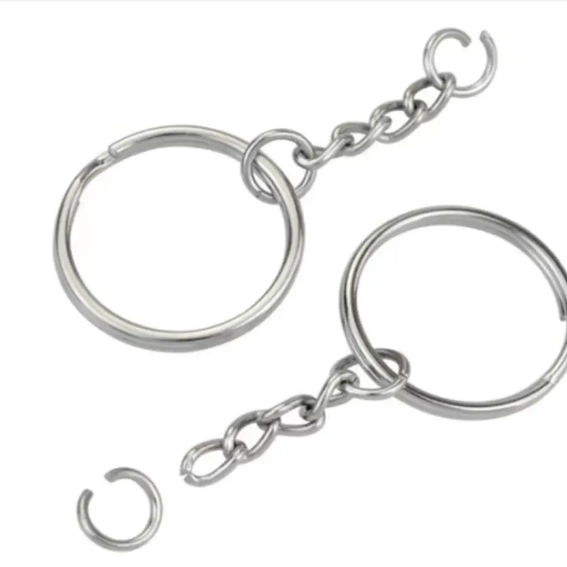 High Quality Diy Jewelry Accessories Stainless Steel 25mm Key Ring+4 Twisted Chain Open Ring