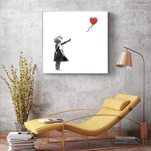 Poster di Banksy con Bambina e Palloncini Rossi Volanti, Quadri e Stampe su Tela, Dipinto a Olio per Arredamento Soggiorno - Product Image 5
