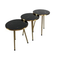 3er Set Hochglanz Schwarz Marmor Gold Beine Nesting Beistell tische Couch tisch Set Runde Holzstapel Kaffee Seite Akzent Tisch