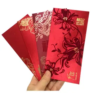 Custom Hong Bao Chinese New Year Money Red Envelope Ang Pao Velvet Embossing And Laser Cutting Red Packet