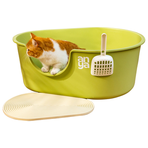 Caja de arena para gatos de aguacate ANYA, inodoro grande de plástico semicerrado con función de fácil limpieza, suministros para mascotas a prueba de salpicaduras - Product Image 1