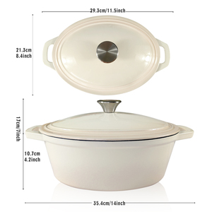 Casserole ovale en <span class=keywords><strong>fonte</strong></span> <span class=keywords><strong>émaillée</strong></span> blanc crème, <span class=keywords><strong>fonte</strong></span> vierge de qualité supérieure pour braiser, rôtir et cuire au four - Product Image 2