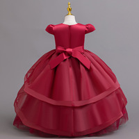 Robe de princesse pour filles, rouge vin, avec nœud brodé, robe de demoiselle d'honneur pour Noël, fêtes d'anniversaire