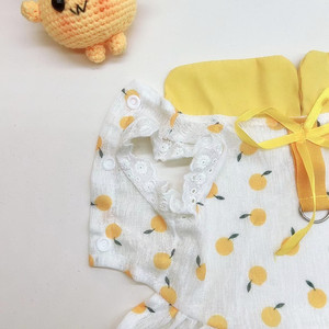 Robe d'été pour filles, imprimé citron jaune, dentelle, manches courtes, coupe trapèze, respirante - Product Image 1
