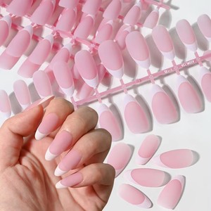 120 pièces <span class=keywords><strong>blanc</strong></span> rose mat amande presse sur ongles français givré doux Gel ongles conseils portable faux ongles cercueil/ovale faux conseils - Product Image 1
