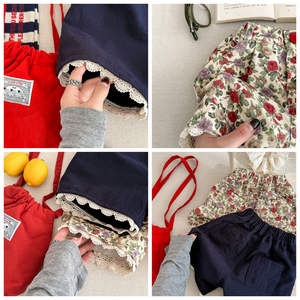 Pantalon à cinq points en coton lavé printemps été imprimé réactif garçons doux bambins filles shorts - Product Image 2
