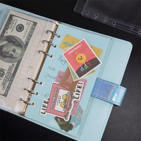 Bolsa organizadora de PVC transparente esmerilado con 6 orificios y 1 bolsillo sin cremallera para encuadernación de hojas sueltas A5, A6, A7, A9, para efectivo y documentos