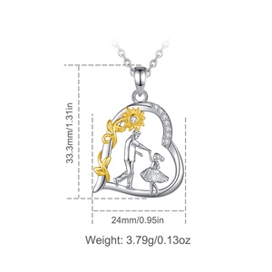 Gioielli per Famiglia, Collane con Ciondolo a Forma di Cuore <span class=keywords><strong>e</strong></span> Girasole Placcato Oro 18K, in Rame Placcato Rodio, per Padre <span class=keywords><strong>e</strong></span> Figlia - Product Image 2