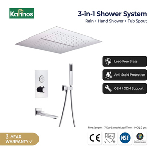 Conjunto de grifería de ducha cromada moderna, montaje oculto en techo, cabezal cuadrado tipo lluvia y cascada, caño de bañera, ducha de mano termostática para hotel - Product Image 1
