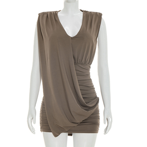 Viviblook C26DS049 Women Casual Dress New Elegant Casual Deep V-Sleeveless Pleated <b>Mini</b> Bodycon Dress Birthday Dresses Women - Product Image 1