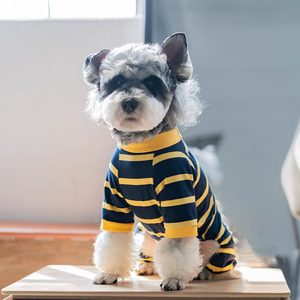 Tuta Estiva a Righe Traspirante Anti-Perdita di Pelo con Cappuccio a Quattro Zampe per Cani e Gatti, Maglietta Base Morbida ed Elastica per il Relax - Product Image 5