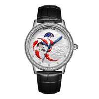 Nouvelle montre automatique étanche de haute qualité avec motif Koi en relief pour hommes, montre mécanique de luxe, mode et affaires, phase de lune