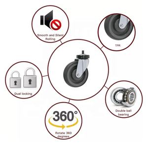 5 Zoll Graues TPR-Rad für Einkaufswagen, Schwenkbar mit Gewindestange und Vollbremse, Plattformrollen für Einkaufswagen - Product Image 5