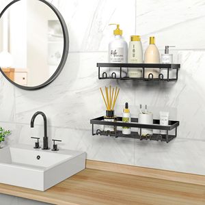 بالجملة رف تخزين ذاتي اللصق أسود أرفف الحمام رف منظم - Product Image 6