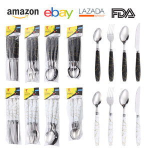Stainless Steel Cutlery <b>Set</b> 6 Piece <b>Marble</b> Pattern Plastic Handle For Western Restaurants Steak Dinnerware - Product Image 4
