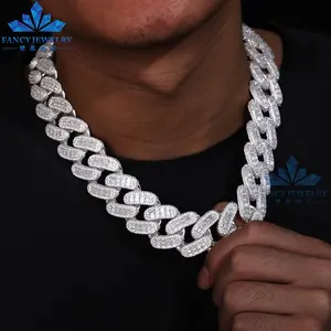 Diamond Pass Tester 18K chapado en oro 925 Plata Hip Hop Iced Out Moissanite mujeres collar grueso Miami cadena de eslabones cubanos hombres