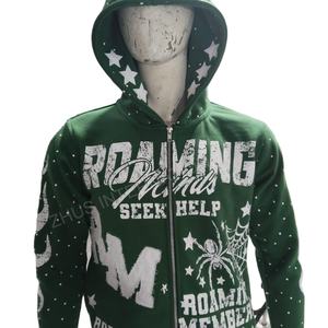 Sudadera con Capucha para Hombre, Estilo Urbano, de Alta Calidad, Ecológica, Transpirable, con Estampado Serigrafiado, Bordado 3D, Cierre de Cremallera, Diseño Desgastado - Product Image 1