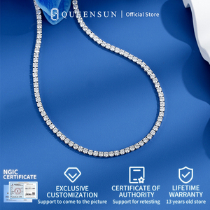 Dây chuyền kim cương nhân tạo QUEENSUN IGI GIA, vàng trắng 14k 18k, 1 carat 2 carat, cắt sáng tròn, bộ sưu tập dây chuyền tennis - Product Image 2