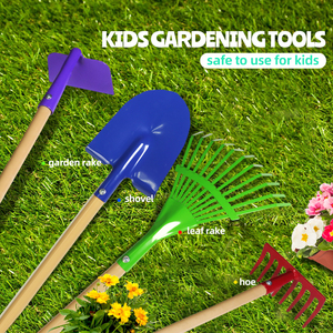 Set di 4 Mini Attrezzi da Giardino in Metallo per Bambini con Rastrello Lungo, Pala, Zappa e Rastrello per Foglie - Strumenti Durevoli per Piantare Fai-da-Te per Uso Esterno - Product Image 2