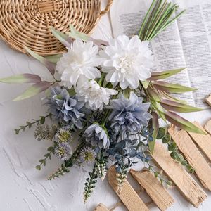 Bouquet de dahlias artificiels CallaFloral, fleurs blanches et bleues mélangées, décoration de mariage, décoration de la maison, arrangement réglable - Product Image 1