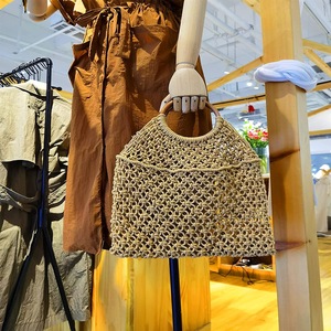 Organizzatore di borse estive in tessuto classico da <span class=keywords><strong>donna</strong></span> grande <span class=keywords><strong>borsa</strong></span> Tote da spiaggia con chiusura aperta a tracolla pieghevole - Product Image 3