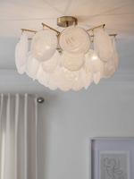Lustre suspendu en verre Murano blanc avec disques LED de taille moyenne Claremont