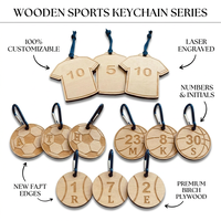 Porte-clés sportif en bois personnalisé, gravé au laser, nom et numéro, maillot de football, porte-clés écologique, souvenir, cadeau