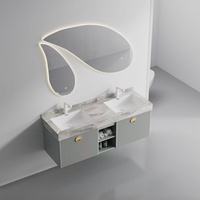 Meuble de salle de bain mural moderne de style nouveau, résistant à l'humidité, grande capacité, en contreplaqué, avec plan de travail en céramique et évier intégré