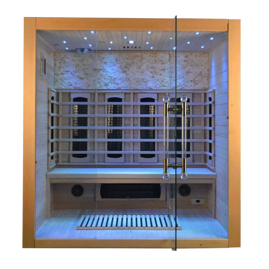 Sauna familial de luxe Salle de sauna sec en bois massif pruche Sauna infrarouge intérieur à spectre complet pour 4 personnes