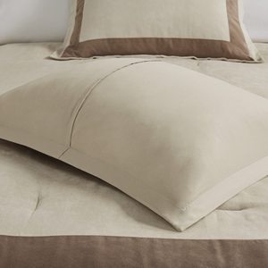 Comforter Set,Faux Suede,Deluxe Hotel Styling All Season Down Alternative <strong>Bedding</strong> Matching Shams,Decorative Pillow Border <strong>Taupe</strong> - Product Image 3