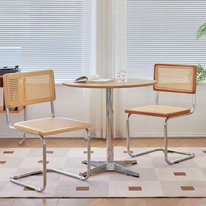 Sedia da Pranzo Moderna <span class=keywords><strong>in</strong></span> Stile Bauhaus Scandinavo, <span class=keywords><strong>in</strong></span> <span class=keywords><strong>Legno</strong></span> Massello e Rattan, <span class=keywords><strong>con</strong></span> Telaio <span class=keywords><strong>in</strong></span> Ferro e Seduta e Schienale Intrecciati a Mano, Elegante per Interni - Product Image 5