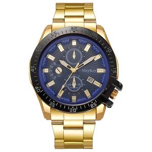 Nuevos <span class=keywords><strong>Relojes</strong></span> de Hombre de Moda con Calendario de Tres Ojos, de Cuarzo, de Aleación, de 40.5mm, Venta al por Mayor, Esfera Dorada - Product Image 6