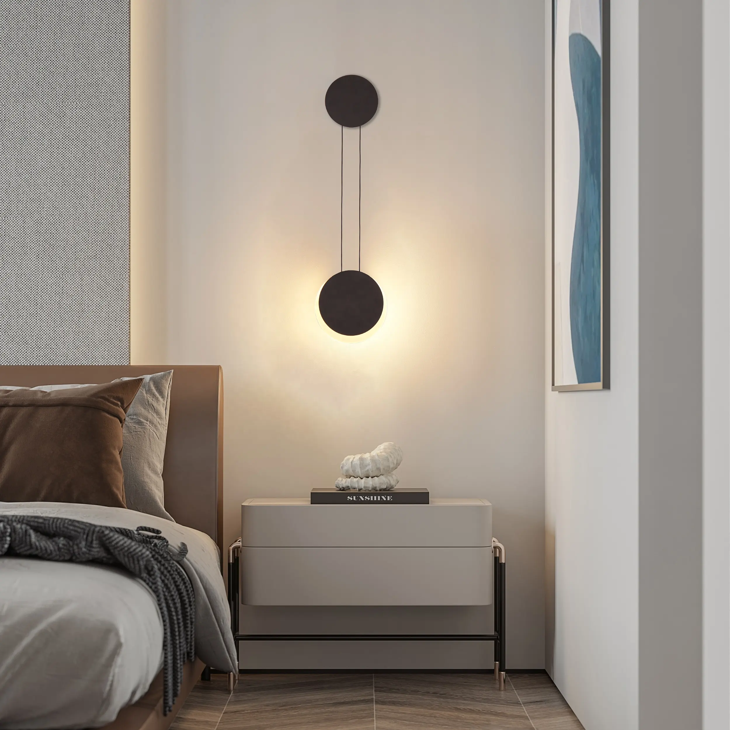 Lâmpada LED de parede para casa, luzes brancas de cor quente 8W, metal preto, acrílico, decoração para sala de estudo, quarto, paredes