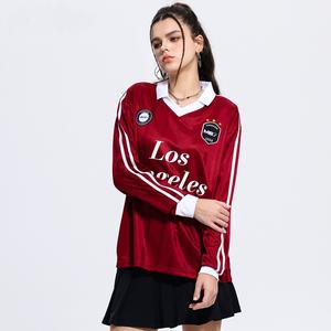 Maillots de football rétro de style américain à blocs de couleurs, col en V, manches longues, style sport urbain, hauts de <span class=keywords><strong>jeu</strong></span> tendance pour couple - Product Image 1