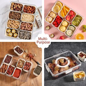 Kapaklı ve saplı bölünmüş servis tepsisi şeker meyve fındık aperatifler için plastik aperatif kutusu konteyner şeffaf organizatör - Product Image 6