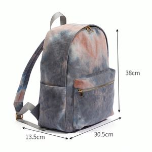 Custom Unisex Tie-Dye Corduroy <b>Backpack</b> Fashion School Metal Zipper Outdoor Sports Polyester Lining Keymay KM2689 - Product Image 6