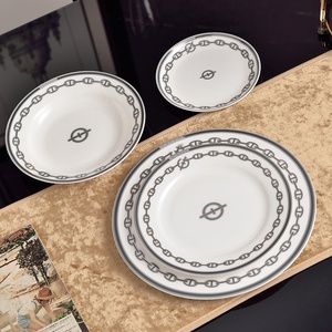 High-end Bone China Dinnerware <b>Set</b> of 32Pieces-<b>Blue</b> Chain Pattern European Style Dishwasher Safe Tableware for Moving-In Gift - Product Image 3