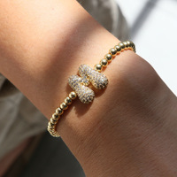 Bracelet unisexe en acier inoxydable plaqué or, style punk, avec chaîne à billes perlée, double face, motif coquillage, fleur et trèfle à quatre feuilles porte-bonheur