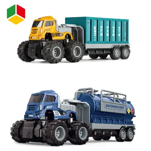 QS玩具2 pcs摩擦动力汽车厢式拖车金属卡车有趣的4WD惯性压铸玩具仿真车辆模型汽车儿童