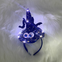 Sombrero LED de tela negra con forma de bruja, de alta calidad, precio de fábrica, venta al por mayor, divertido y imprescindible para Halloween con diseño de araña.