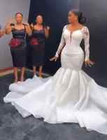 Robe de Mariée Africaine Grande Taille de Luxe sur Mesure en Dentelle Perles Manches Longues Sirène Robe d'Église Faite à la Main Appliquée Queue de Poisson Nuptiale