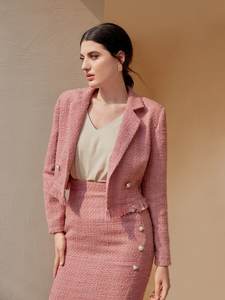 Completo Elegante Autunnale di Alta Moda per Donna: Gonna Lunga e Giacca in Tweed a Maniche Lunghe, Taglia XL - Product Image 3