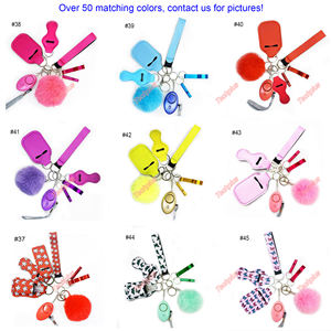Multi Color 8pcs Set Pom Pom Sound Alarm Neoprene Sanitizer Chapstick Holder Self Defence Keychain Set pour femme et enfants - Product Image 2