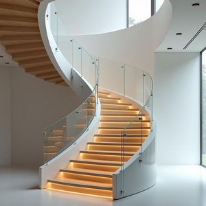 <span class=keywords><strong>Escalera</strong></span> Curva Flotante de Lujo con Peldaños de Mármol Natural e Iluminación LED - Product Image 1