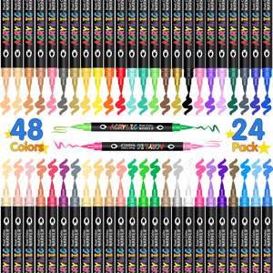 Danh Sách Mới 48 màu sắc kép tip kép màu acrylic sơn Bút Đánh Dấu, bàn chải tip Acrylic đánh dấu cho bức tranh, vải, vải, đá - Product Image 3