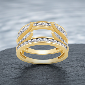 Women's Yellow Gold Plated Moissanite Eternity Band <b>925</b> <b>Silver</b> <b>Ring</b> Round Brilliant Cut Channel Setting Geometric Luxury Style - Product Image 1