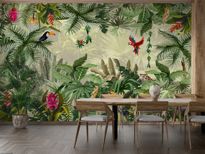 Papel Tapiz con Diseño <span class=keywords><strong>de</strong></span> Animales y Plantas <span class=keywords><strong>de</strong></span> la Selva Tropical, Decoración <span class=keywords><strong>de</strong></span> Pared Interior para Sala <span class=keywords><strong>de</strong></span> Estar, Hotel, Cafetería, con una Vibrante Flora y Fauna - Product Image 5